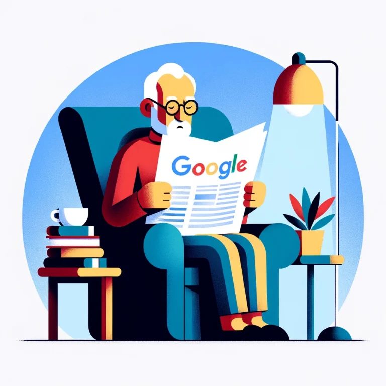 gammal man som läser google sök nyheter feb 2024